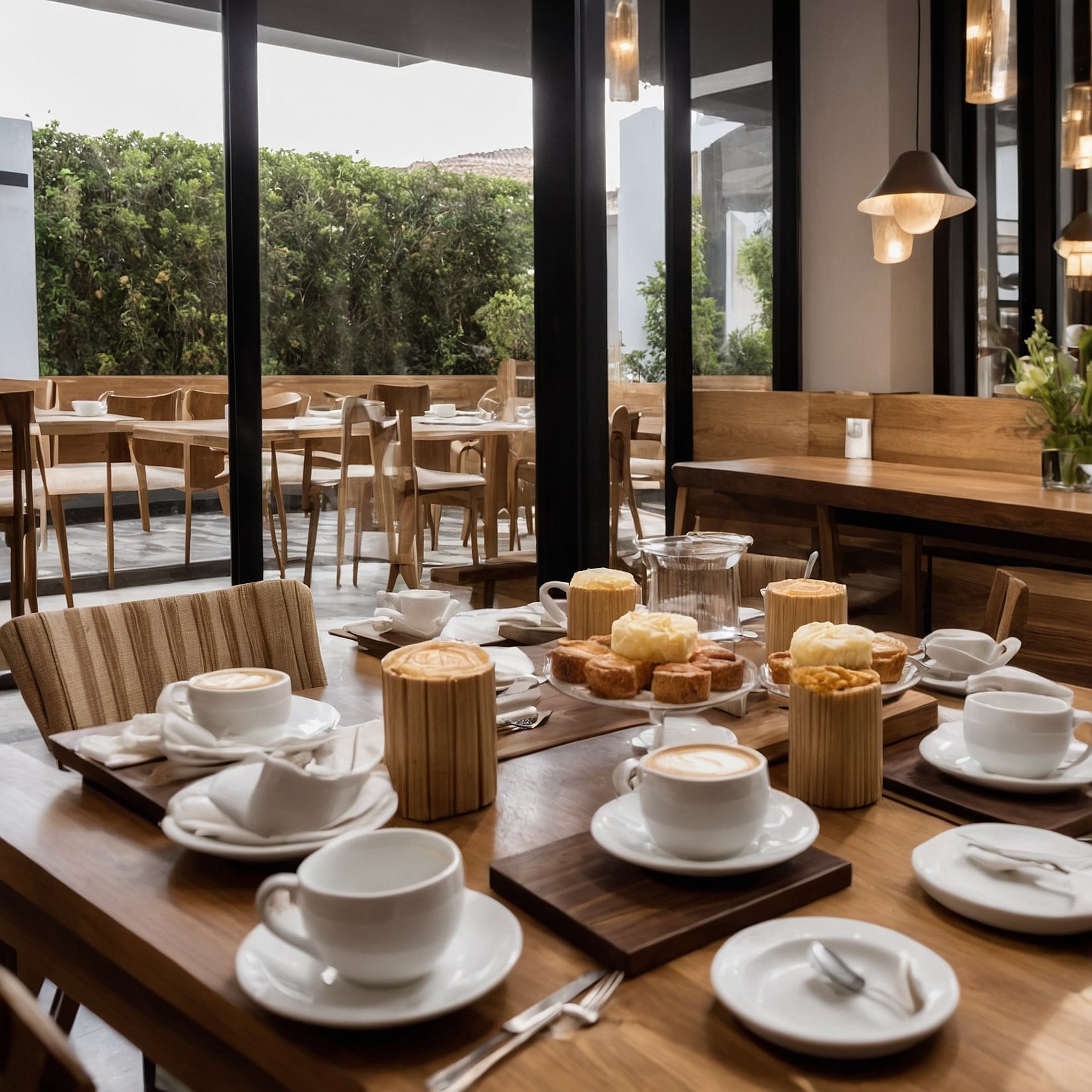 Mesa de merienda con café y dulces